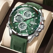 POEDAGAR Men Chronograph Quartz Watch Leather Band Waterproof Wrist Watch