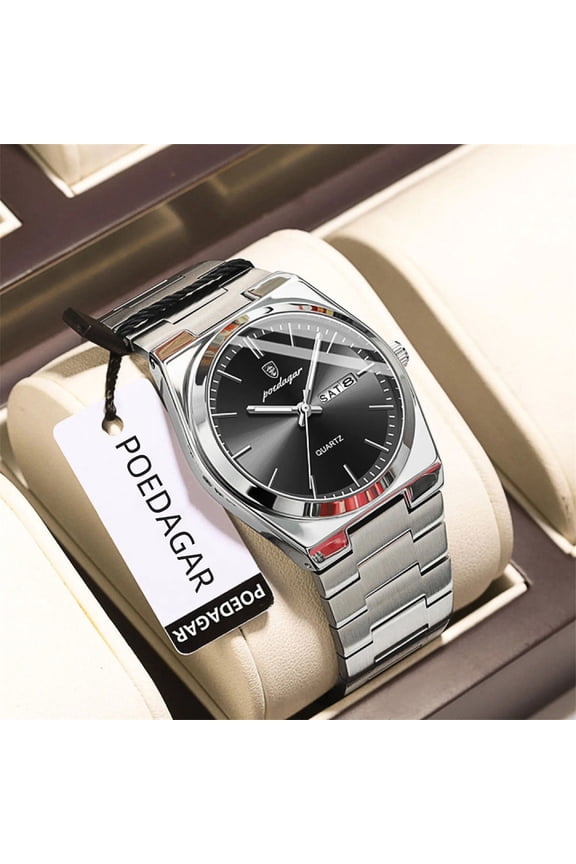Men Green Quartz Stainless Steel Fashion Watch Analog Waterproof Luminous Date Wristwatch