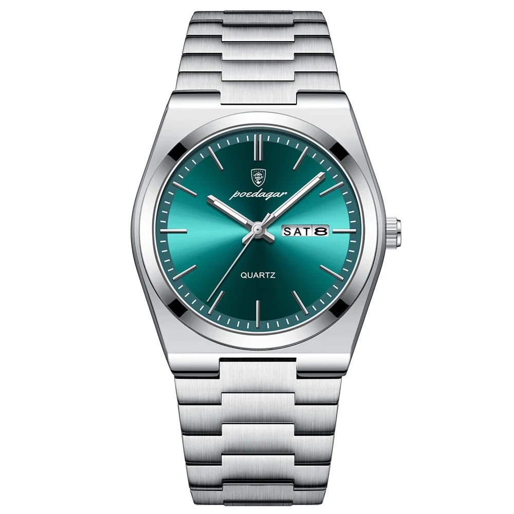 POEDAGAR Men Green Quartz Stainless Steel Fashion Watch Analog ...