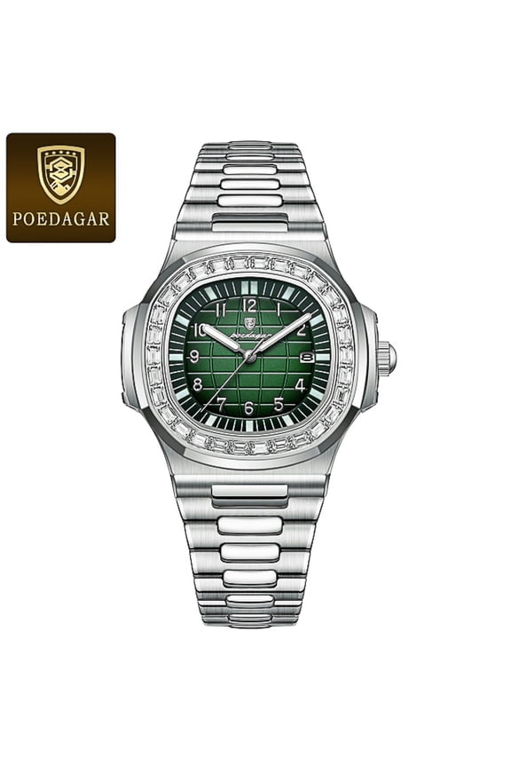 Men Luxury Rose Gold Diamond Quartz Fashion Stainless Steel Plaid Watch Luminous Date Wristwatch