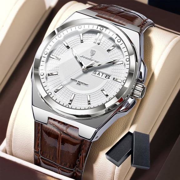 POEDAGAR Men Quartz Watch Leather Band Waterproof Wrist Watch