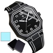 POEDAGAR Men Sports Square Watch Luminous Date Week Silicone Strap Waterproof Casual Quartz Wristwatch