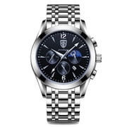POEDAGAR Men Watch Fashion Chronograph Slim Stainless Steel Mesh Quartz Mens Wristwatch Waterproof Luminous Date Sport Watch