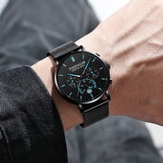 POEDAGAR Men Watch Fashion Chronograph Slim Stainless Steel Mesh Quartz Mens Wristwatch Waterproof Luminous Date Sport Watch