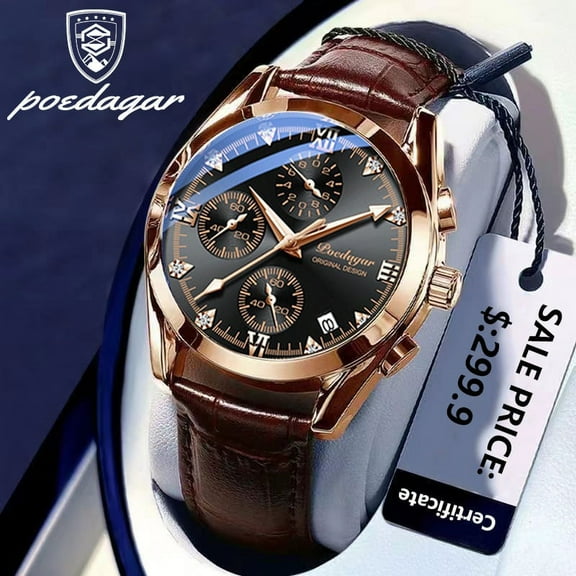 POEDAGAR Men Watch Fashion Leather Quartz Watches Sport Chronograph Business Men's Wristwatch Waterproof Luminous Date Man Gift