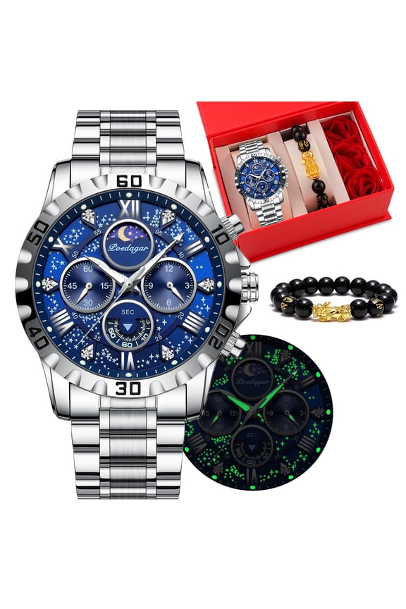 Men Watch Quartz Stainless Steel Luminous Pointer Chronograph Waterproof Male Watches