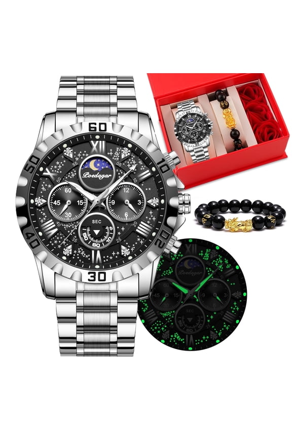 Men Watch Quartz Stainless Steel Luminous Pointer Chronograph Waterproof Male Watches