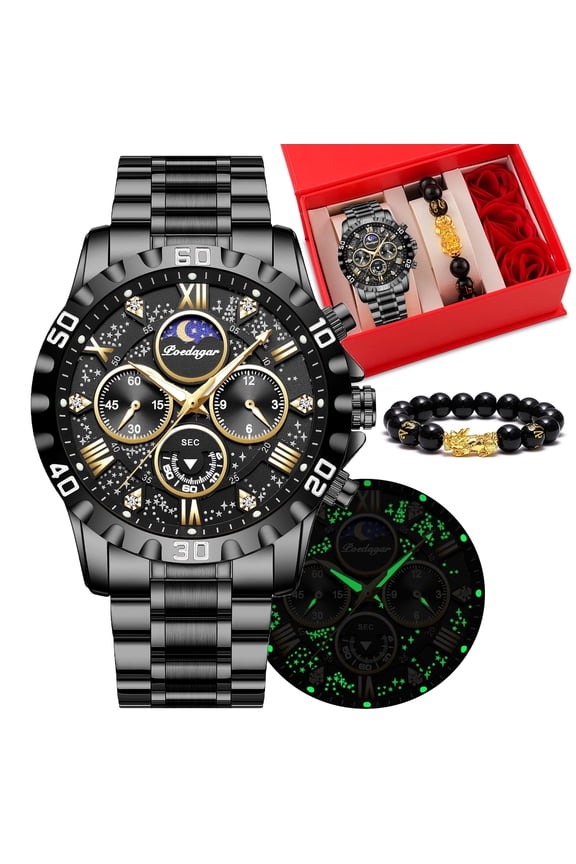 Men Watch Quartz Stainless Steel Luminous Pointer Chronograph Waterproof Male Watches