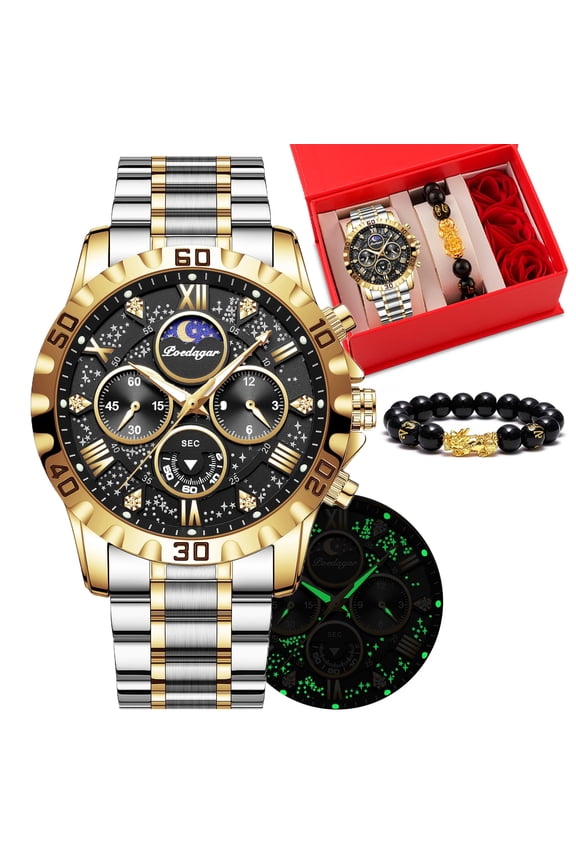 Men Watch Quartz Stainless Steel Luminous Pointer Chronograph Waterproof Male Watches