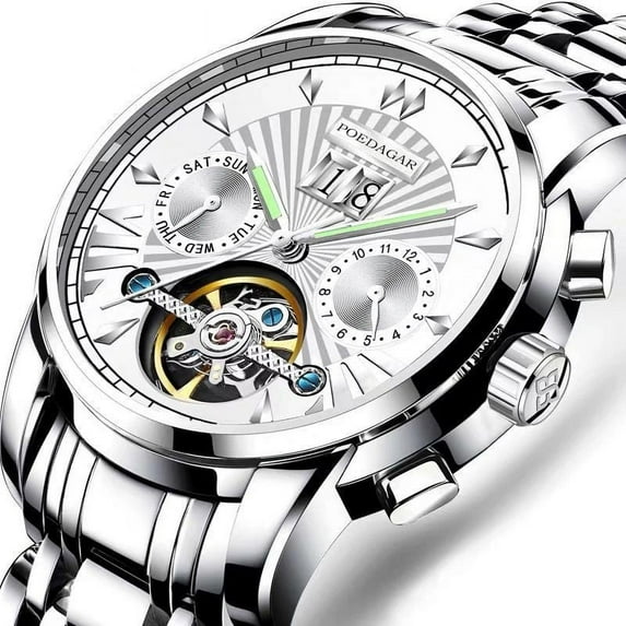 POEDAGAR Men Watch Top Brand Luxury Automatic Mechanical Watches Waterproof Luminous Business Stainless Stain Men's Wristwatch