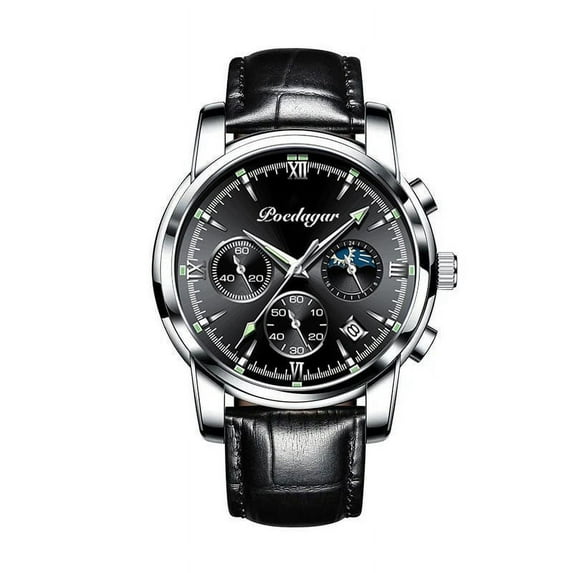 POEDAGAR Men Watches Leather Quartz Watches Top Brand Luxury Blue Wristwatch Waterproof Luminous Fashion Sport Clock