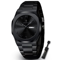 POEDAGAR Men's Luxury Watch Stainless Steel Quartz Wristwatch with Black Dial, 3ATM Waterproof for Daily