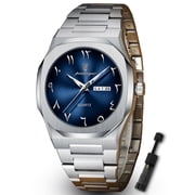 POEDAGAR Mens Luxury Watch Stainless Steel Quartz Wristwatch with Blue Dial, 3ATM Waterproof for Business