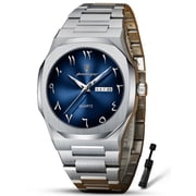 POEDAGAR Mens Luxury Quartz Wristwatch, Stainless Steel Band, Blue Dial for Daily Wear