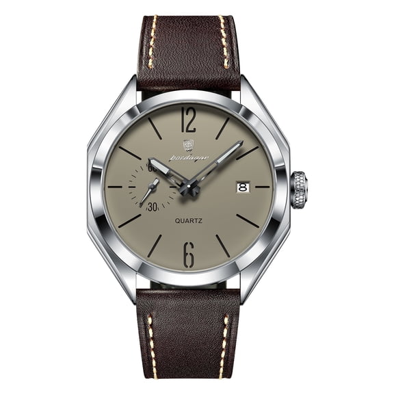 POEDAGAR Men's Casual Quartz Wrist Watch, Polygon Case with Date Display, Luminous Hands, PU Leather Strap Watches for Men