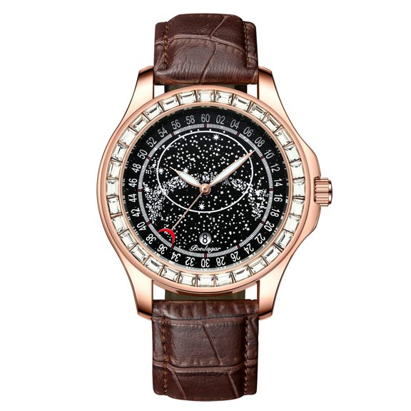 POEDAGAR Men's Watch Fashion Leather Quartz Watches Starry Sky Diamond Style Waterproof Luminous Luxury Sport Men Wristwatch