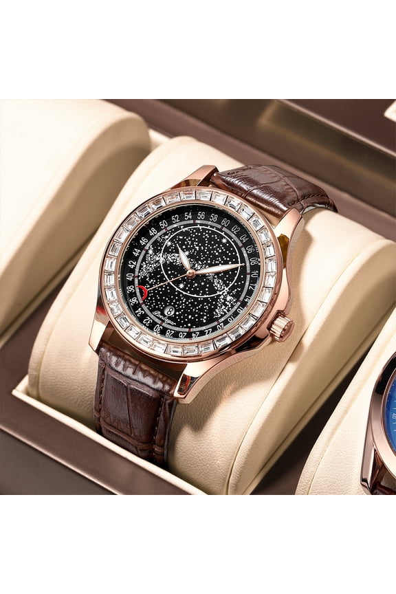 Men's Watch Fashion Leather Quartz Watches Starry Sky Diamond Style Waterproof Luminous Luxury Sport Men Wristwatch
