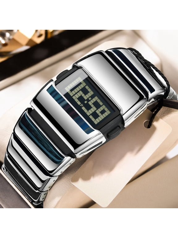 Mens Stainless Steel Digital Watch LED Backlight Sport Wristwatch with Alarm Calendar Chronograph Casual Daily Wear Watch