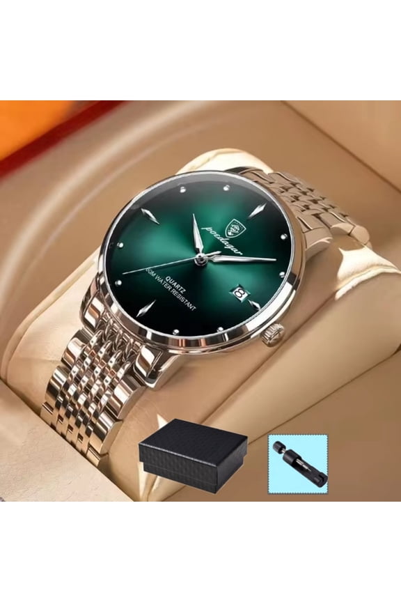 Mens Watches Quartz Stainless Steel Waterproof Luminous Business Calendar Wrist Watch Black Dial