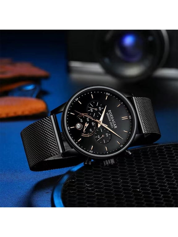 Mens Watches Stainless Steel Business Wristwatch Push Button Hidden Clasp with Date Waterproof Luminous Quartz Clock