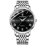 POEDAGAR Mens Watches Stainless Steel Business Wristwatch Push Button Hidden Clasp with Date Waterproof Luminous Quartz Clock