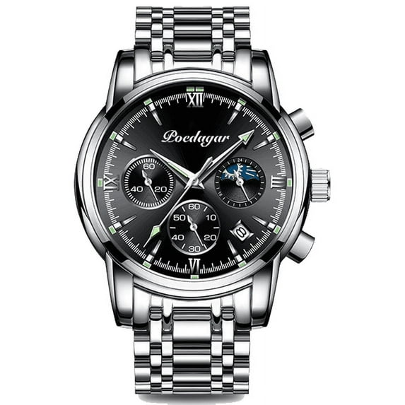 POEDAGAR New Fashion Mens Watches Blue Luxury Top Brand Big Dial Military Quartz Watch Leather Sport Waterproof Chronograph