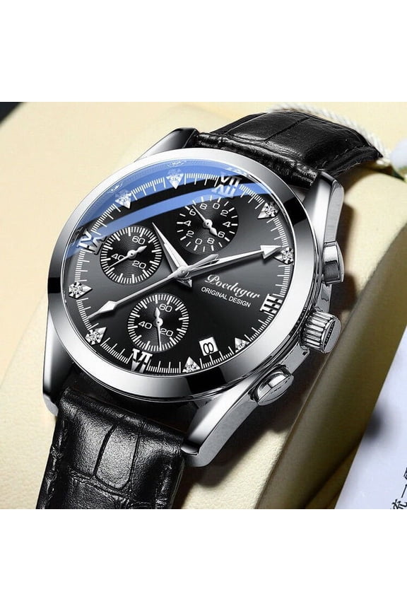 New Fashion Sport Chronograph Mens Watches Top Brand Luxury Military Leather Casual Quartz Wrist Watch Student Gif