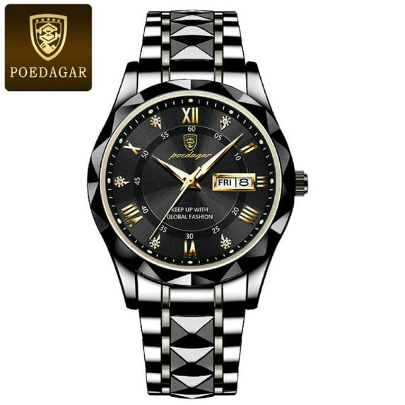 POEDAGAR New Luxury Black Black Quartz Watch Men's Stainless Steel Sports Waterproof Luminous Date Fashion Men's Watch
