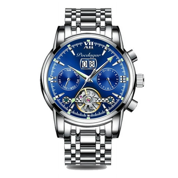 POEDAGAR New Luxury Men Mechanical Wristwatch Genuine Leather Automatic Clock Top Brand Sports Chronograph Men Watches