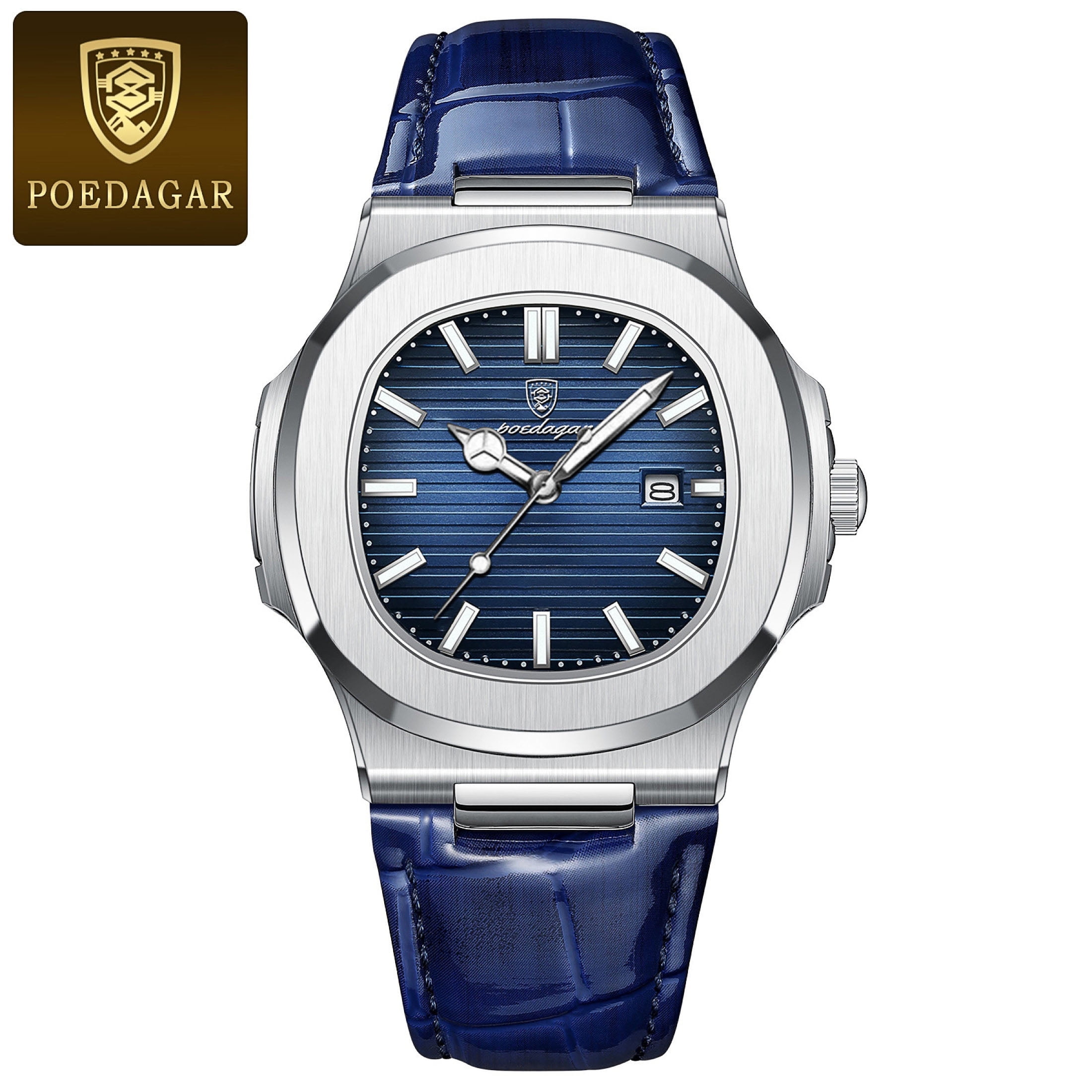 POEDAGAR New Luxury Quartz Watch for Men Leather belt Sports Waterproof Luminous Date Fashion Square Men's Watches