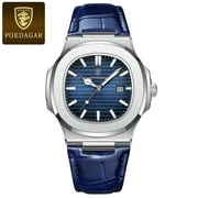 POEDAGAR New Luxury Quartz Watch for Men Leather belt Sports Waterproof Luminous Date Fashion Square Mens Watches