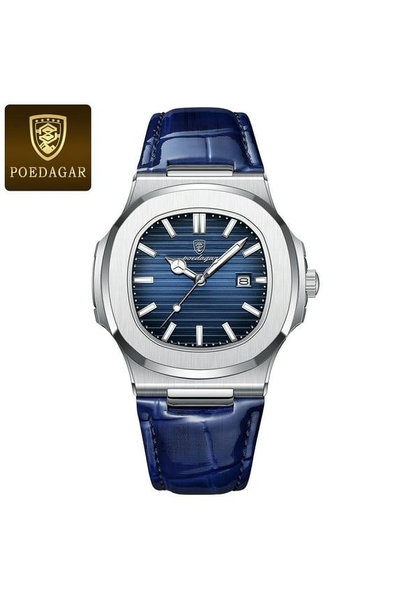 New Luxury Quartz Watch for Men Leather belt Sports Waterproof Luminous Date Fashion Square Men's Watches