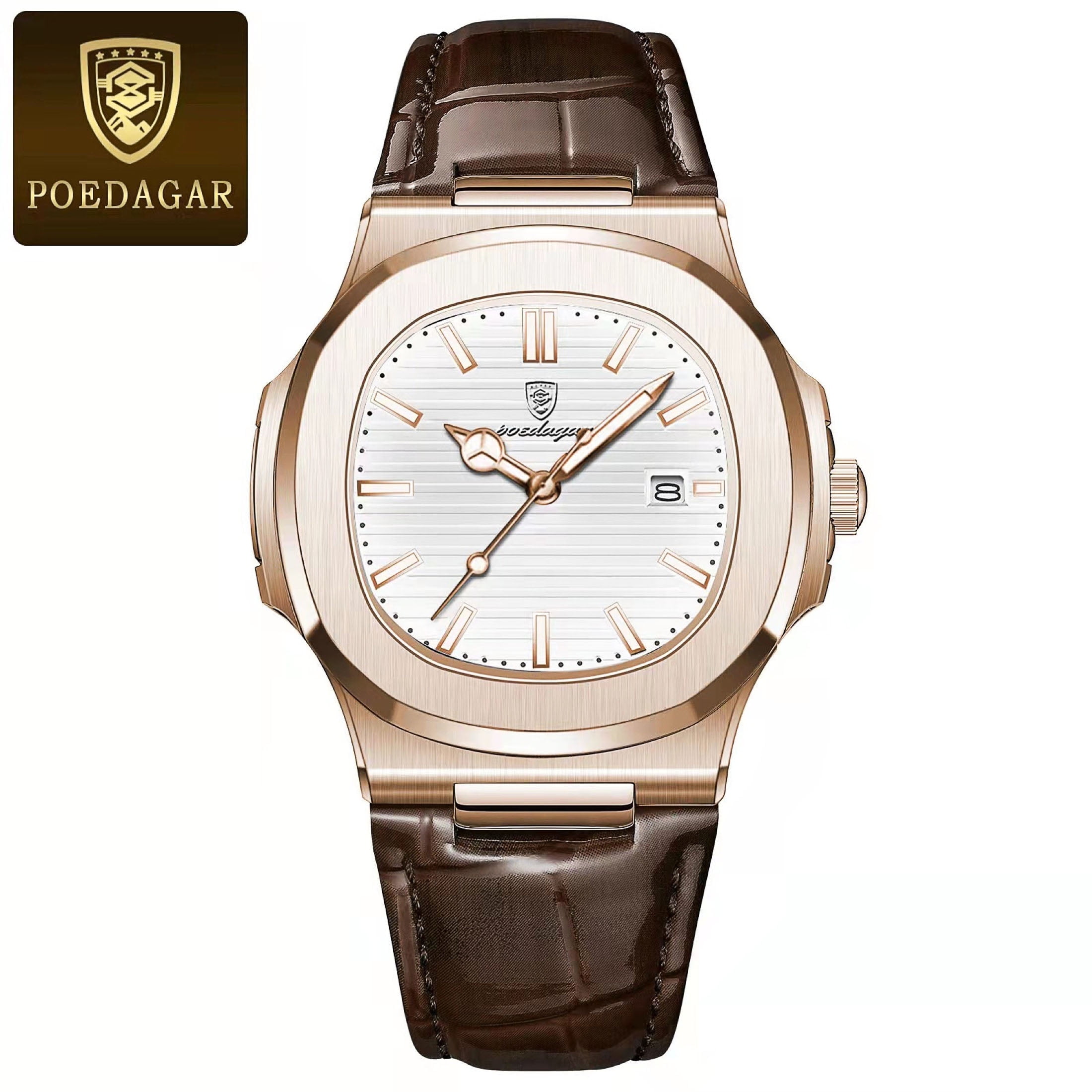 POEDAGAR New Luxury Quartz Watch for Men Leather belt Sports Waterproof Luminous Date Fashion Square Men's Watches