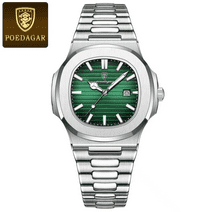 POEDAGAR New Luxury Rose Gold Quartz Watch for Men Stainless Steel Sports Waterproof Luminous Date Fashion Square Men's Watches