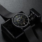POEDAGAR New Mens Watches Top Brand Luminous Waterproof Timing Calendar Casual Fashion Stainless Steel Mesh Quartz Wristwath