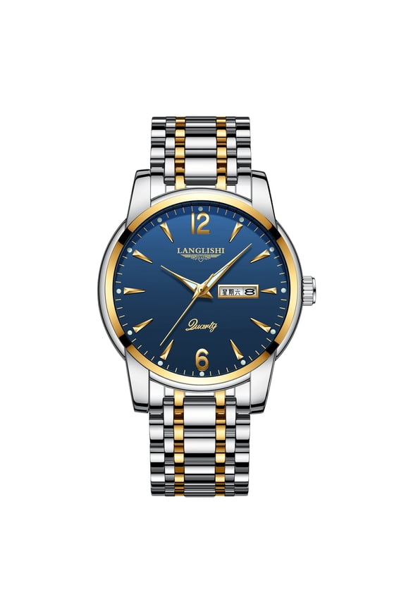 New Mens Watches Top Brand Luminous Waterproof Week Calendar Casual Fashion Stainless Steel Quartz Wristwatch Gift