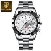 POEDAGAR Quartz Watch for Men, Top Brand Luxury Stainless Steel Waterproof Luminous Date Mens Business Wristwatch