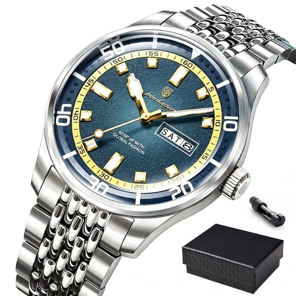 POEDAGAR Stainless Steel Men's Silver Business Casual Luminous Quartz Watch