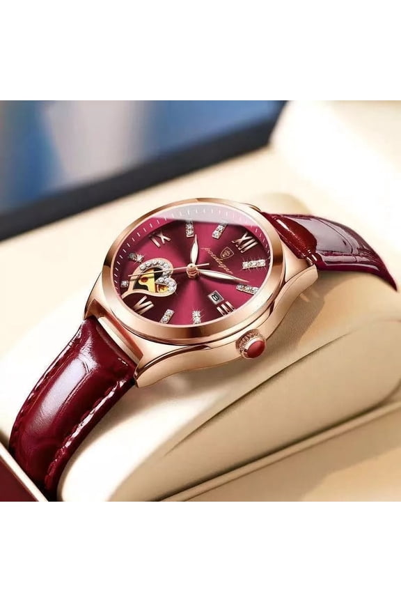 Women Watches Fashion Leather Romance Red Dial Luxury Ladies Watch Waterproof Quartz Date Swiss Brand Wristwatch