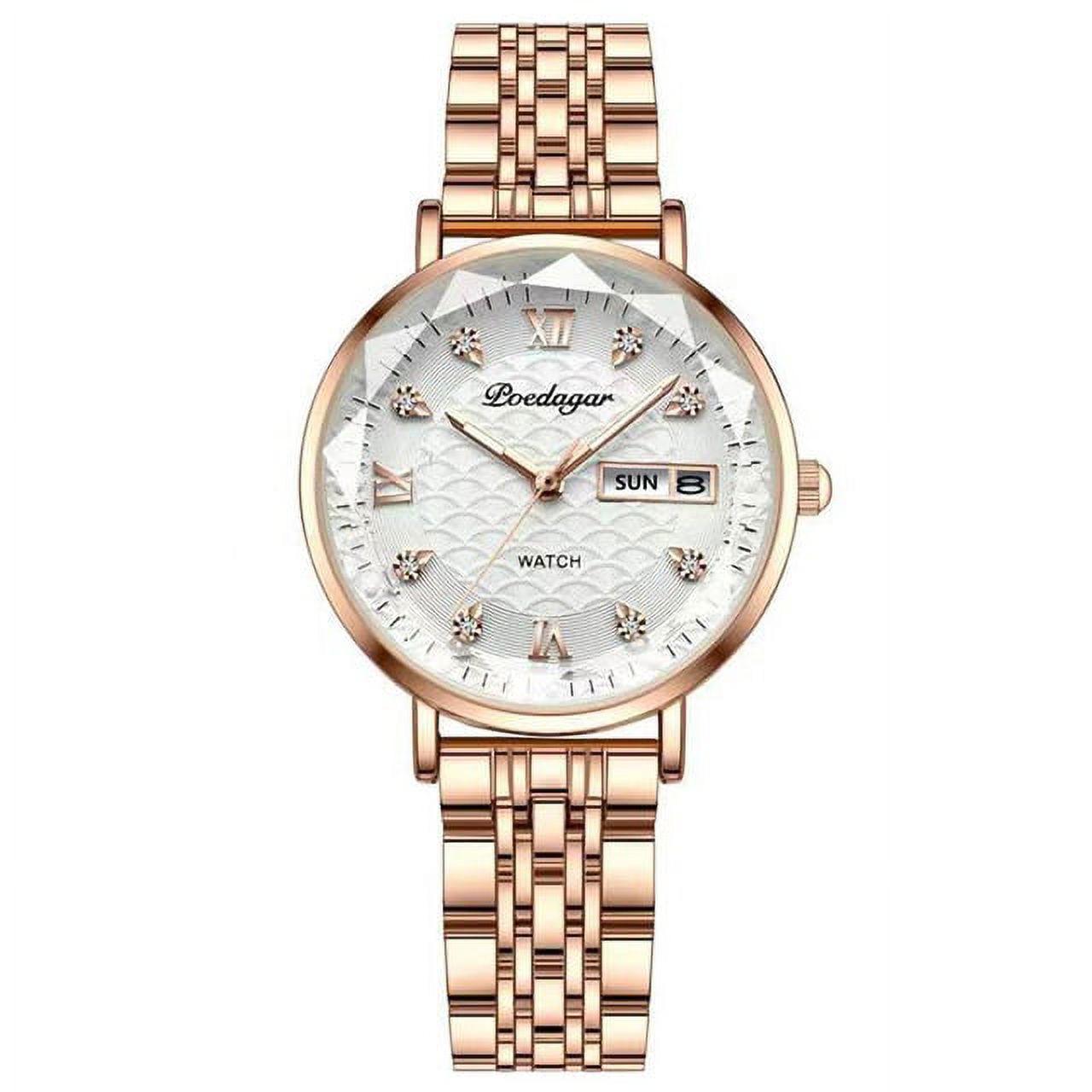 POEDAGAR Women Watches Fashion Rose Gold Steel Quartz Watch Waterproof Luminous Week Date Swiss Brand Ladies Wristwatch Bracelet - image 1 of 7