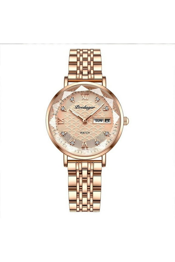 Women Watches Fashion Rose Gold Steel Quartz Watch Waterproof Luminous Week Date Swiss Brand Ladies Wristwatch Bracelet