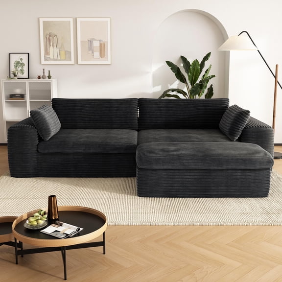 POEM PANDA 110" L Shaped Modern Minimalist Sofa, Upholstered Comfy Cloud Couch, Modular Sectional Couch with Deep Large seat,Grey