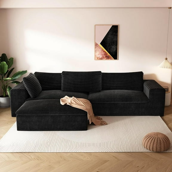 POEM PANDA 110" L Shaped Modern Minimalist Sofa, Upholstered Comfy Cloud Couch, Modular Sectional Couch with Deep Large seat