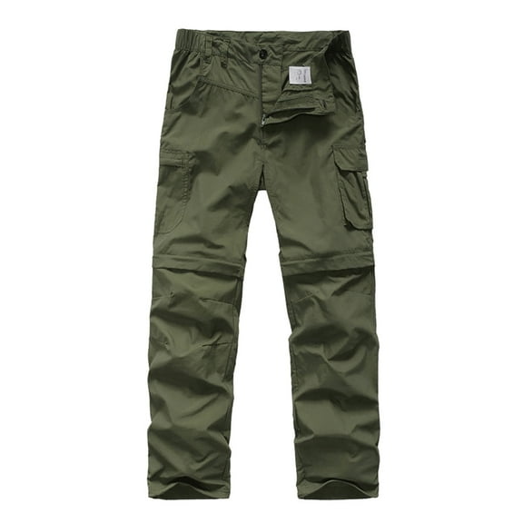 POENTAB Boy's Cargo Pants, Kids' Casual Outdoor Quick Dry Waterproof Hiking Climbing Convertible Zip Off Pants Green 11-12 Years