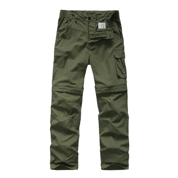 Boy's Cargo Pants, Kids' Casual Outdoor Quick Dry Waterproof Hiking Climbing Convertible Zip Off Pants Green 11-12 Years