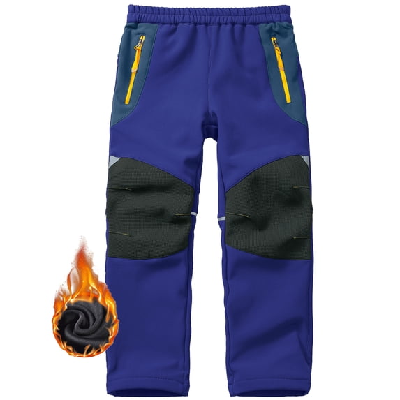 POENTAB Kids Boy's Snow Water Resistant Pants Youth Fleece Lind Hiking Softshell Warm Insulated Trousers Blue Size 11-13