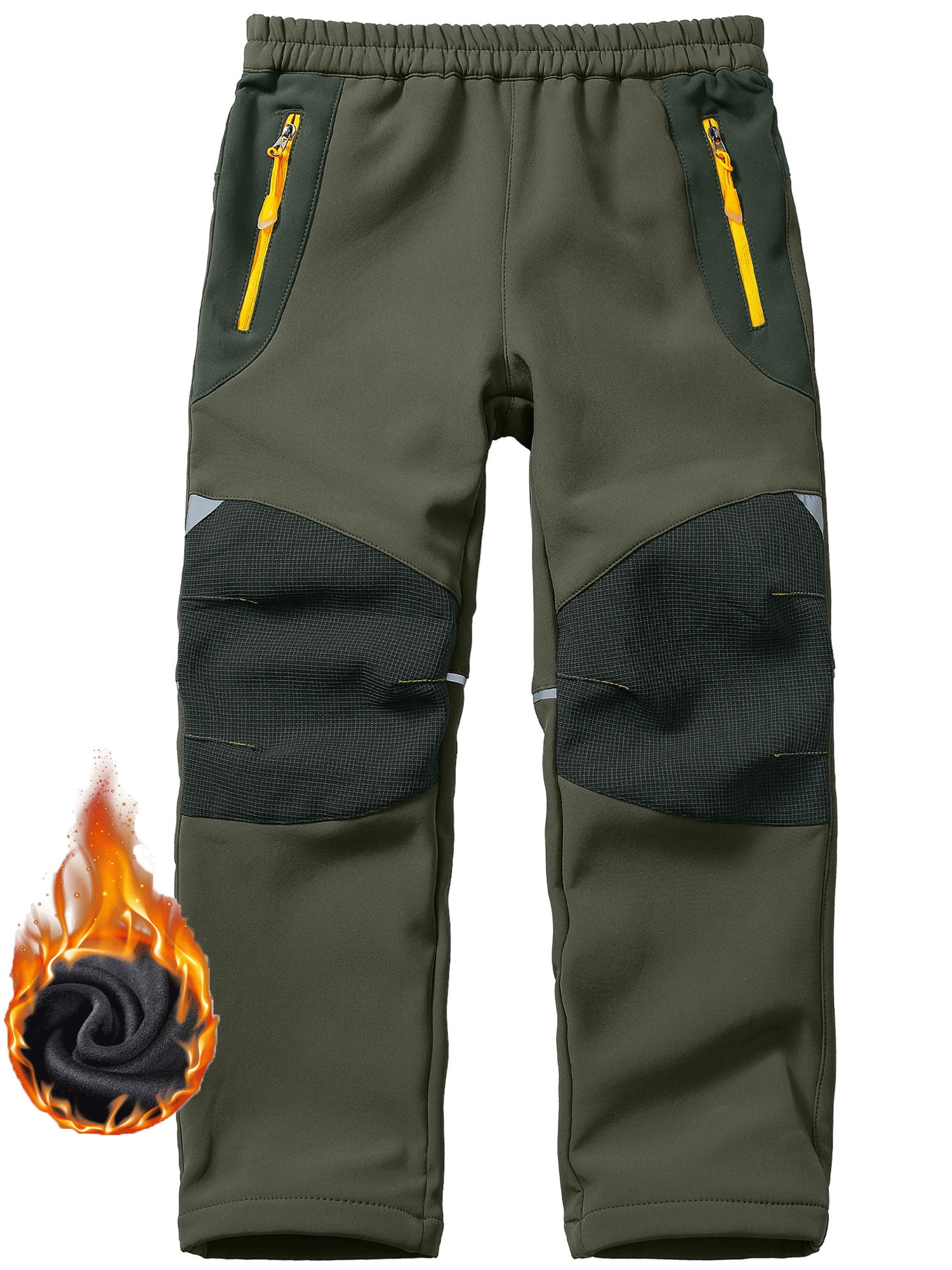 POENTAB Boys Snow Pants, Girls Kids Youth Outdoor Fleece-Lined Expandable Waist SoftShell Fishing Ski Insulated Pant Green Size 8-9