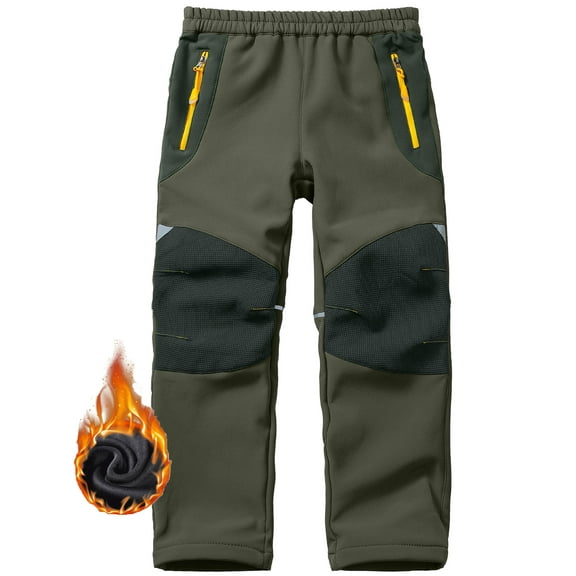 POENTAB Boys Snow Pants, Girls Kids Youth Outdoor Fleece-Lined Expandable Waist SoftShell Fishing Ski Insulated Pant Green Size 8-9