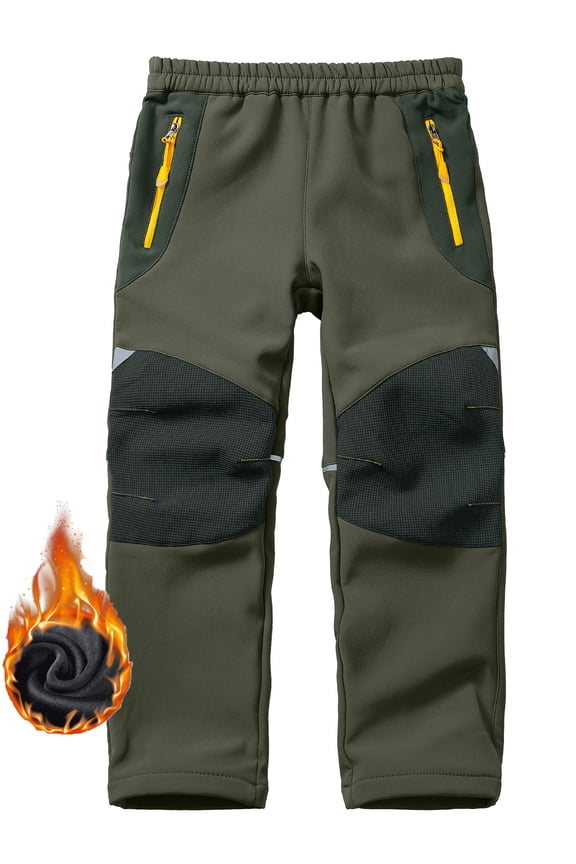 Boys Snow Pants, Girls Kids Youth Outdoor Fleece-Lined Expandable Waist SoftShell Fishing Ski Insulated Pant Green Size 8-9