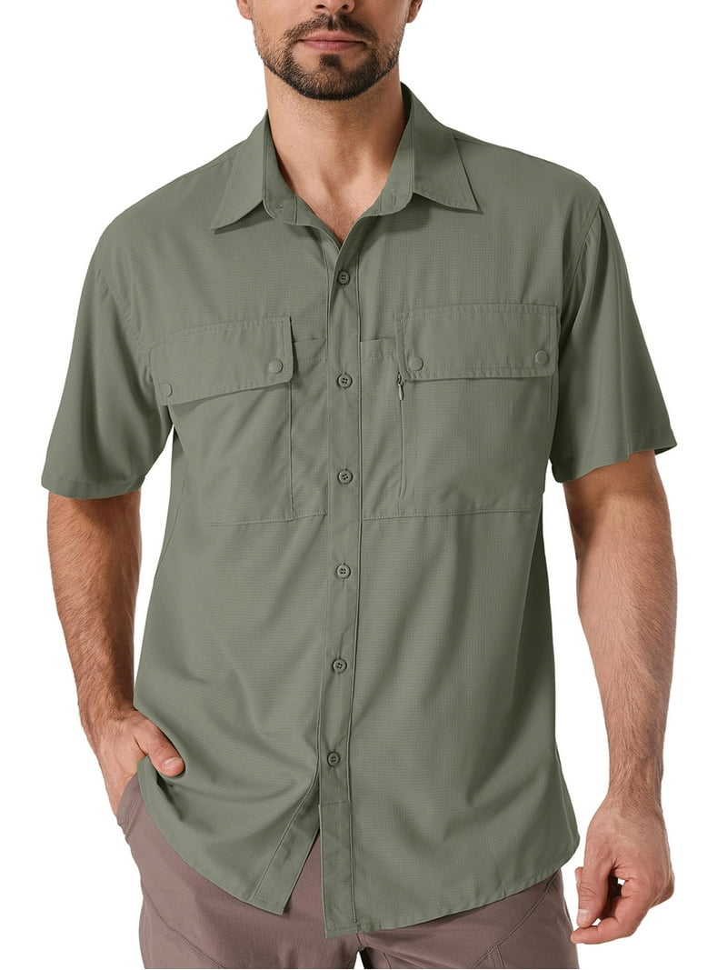 POENTAB Men Summer Sun Protection Shirts Loose Casual Short Sleeve